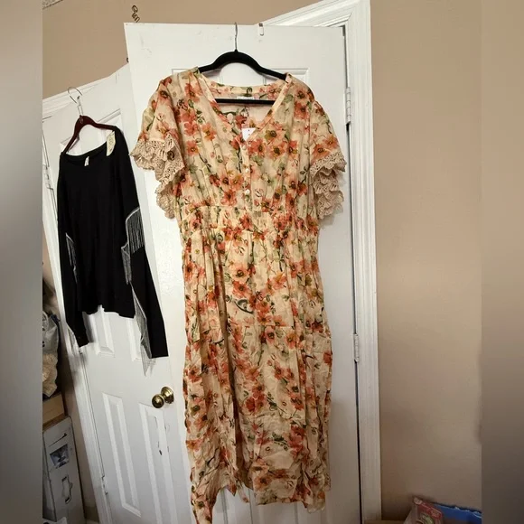 Baltic Born Floral Maxi Dress in Cream and Orange - Picture 4 of 7